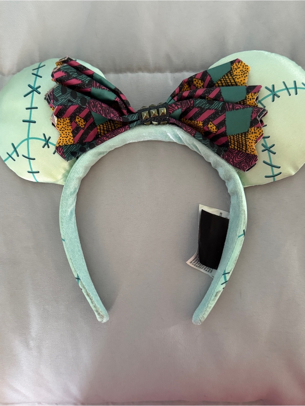 Teal Minnie Mouse Ear Headband w/ Patterned Bow nightmare before Christmas Sally
